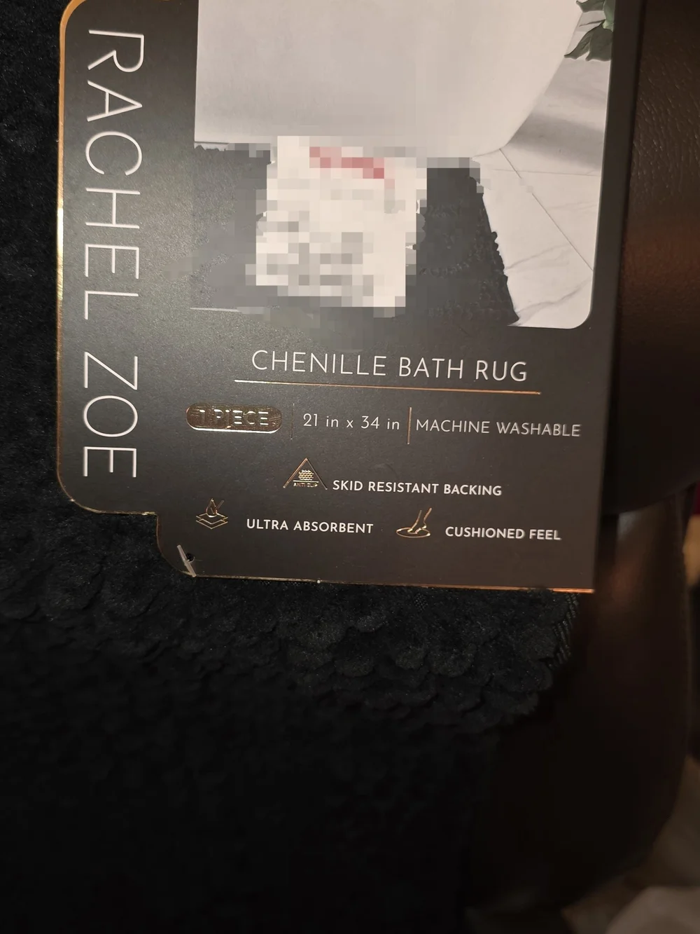 Rachel Zoe Black Chenille Bath Rug